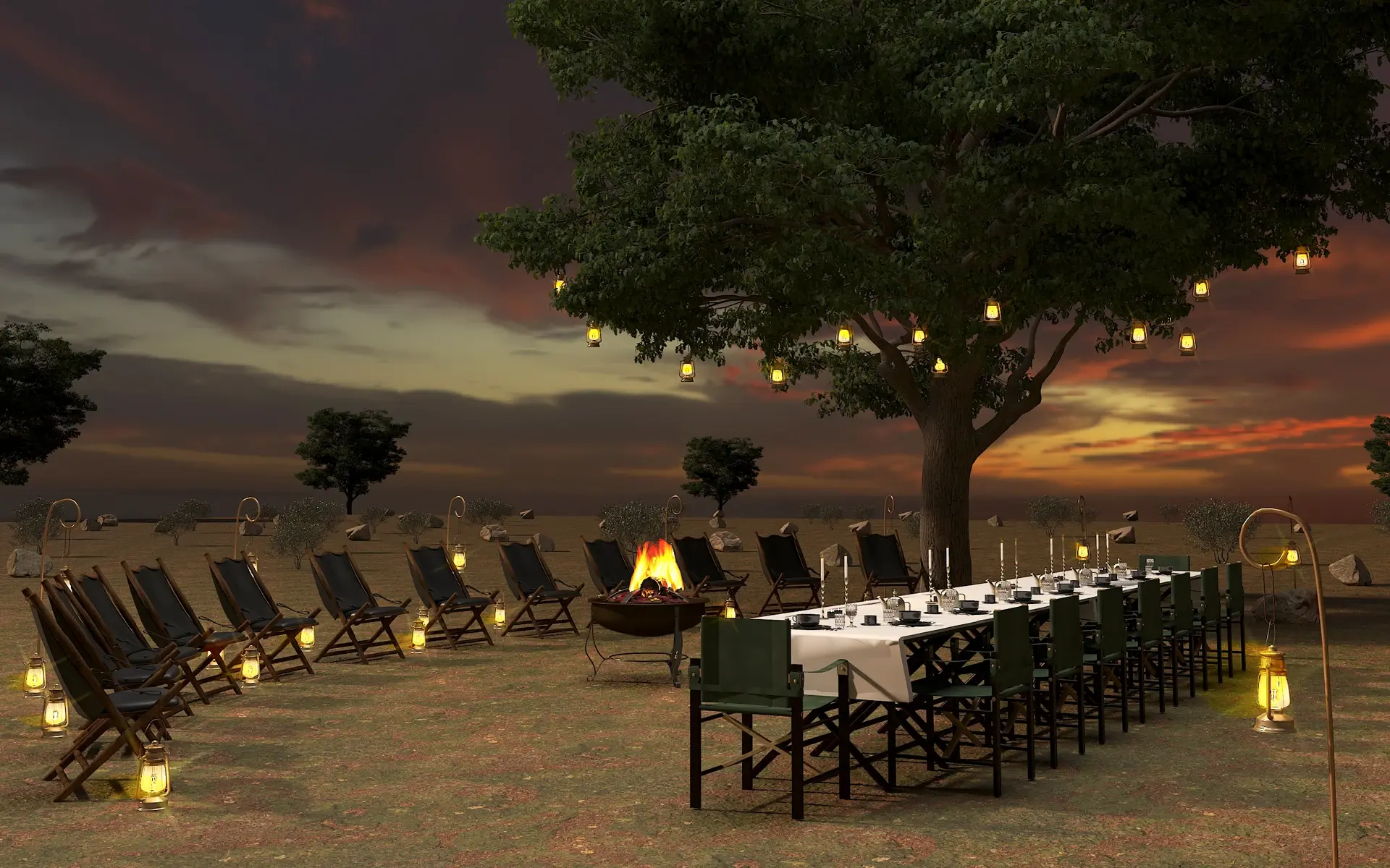 A bush dinner under the African stars with One Nature Mara River amidst a bonfire setting in the Serengeti.
