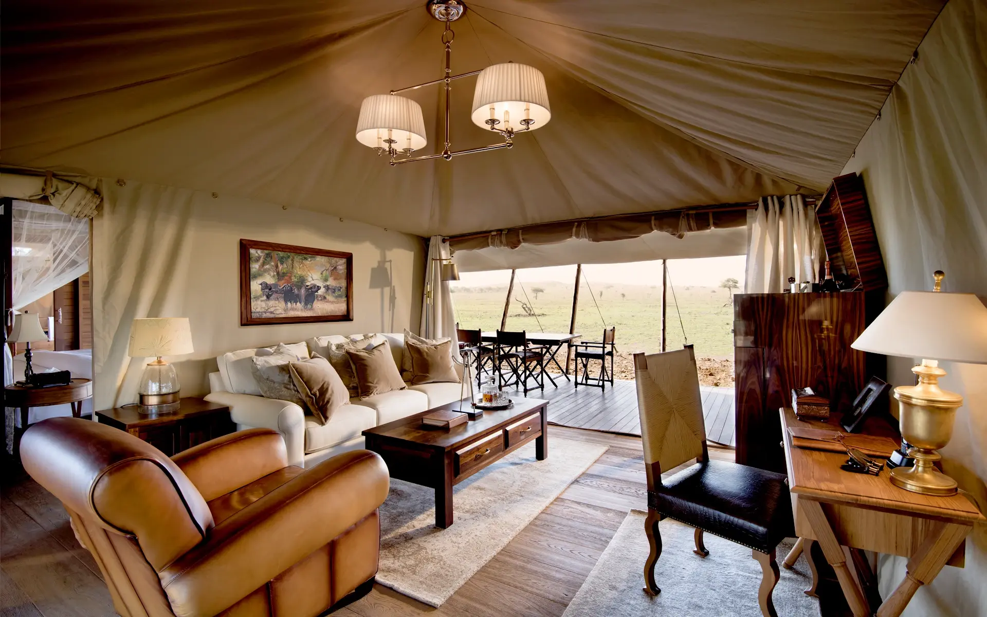 Living room area in the luxury family tent