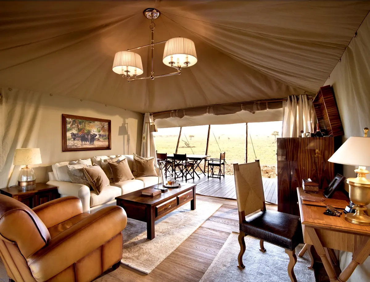 Spacious two-bedroom luxury family tent in the Serengeti.