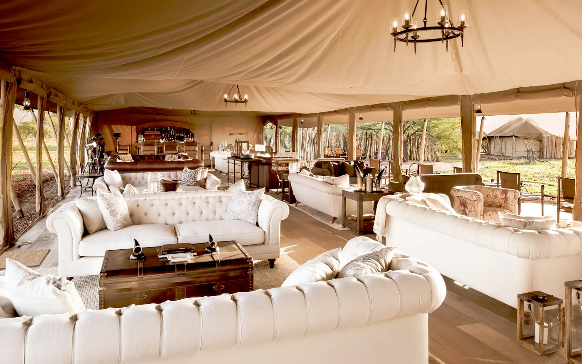 Lounge & Bar at One Nature Nyaruswiga in Serengeti National Park, Tanzania.