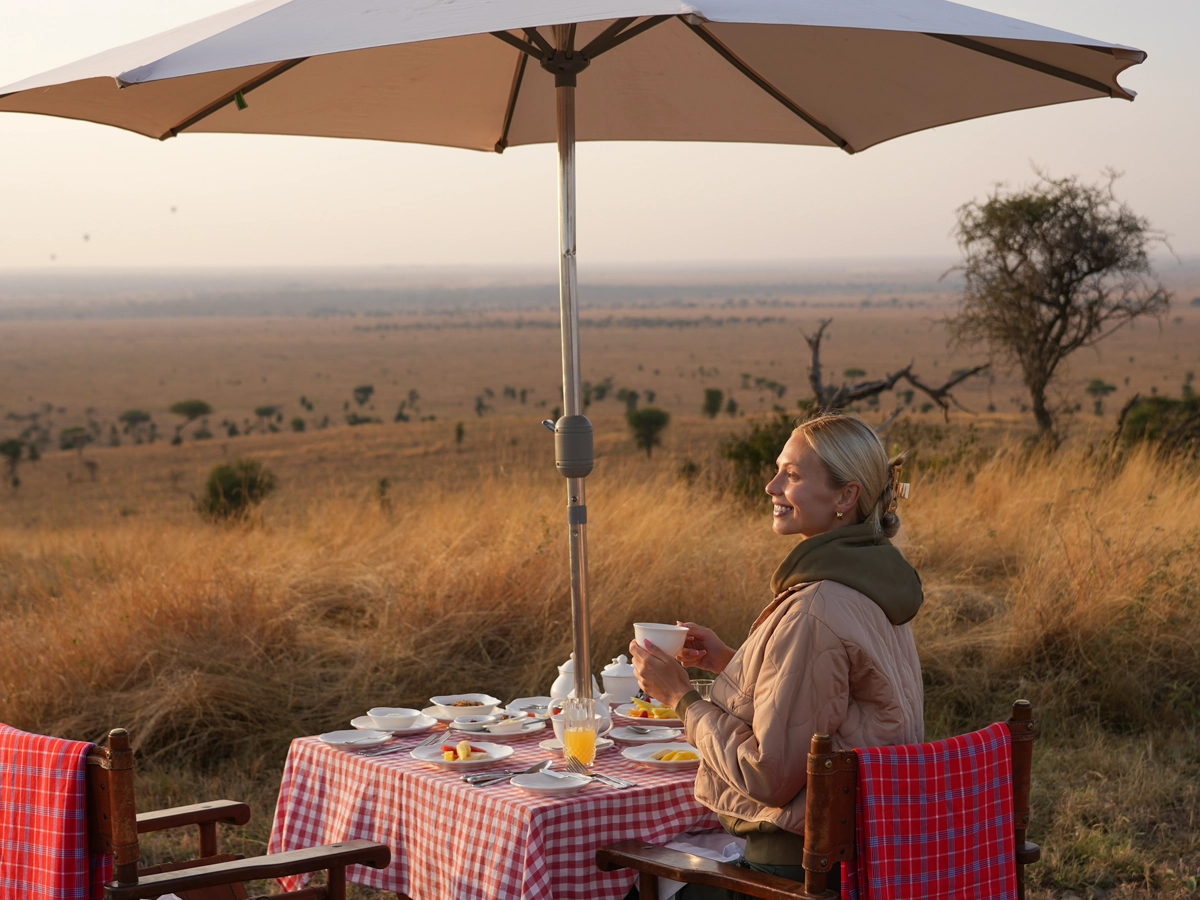 A breathtaking view of the Serengeti plains with wildlife roaming freely under a vast sky.